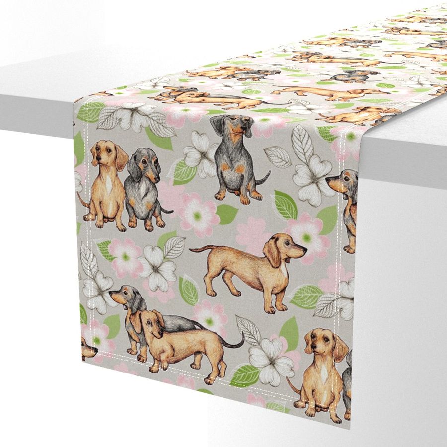 Dachshunds and dogwood blossoms - pink, large