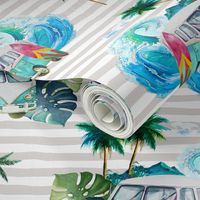 3.5" Summer Road Tripping Palm Leaves / Grey Stripes