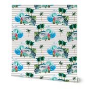 3.5" Summer Road Tripping Palm Leaves / Grey Stripes