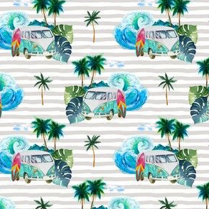 3.5" Summer Road Tripping Palm Leaves / Grey Stripes