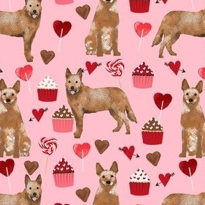 australian cattle dog red heeler valentines cupcakes hearts dog breed fabric pink 