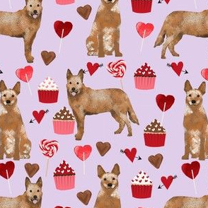 australian cattle dog red heeler valentines cupcakes hearts dog breed fabric purple