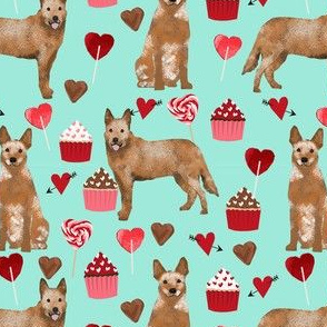 australian cattle dog red heeler valentines cupcakes hearts dog breed fabric turquoise