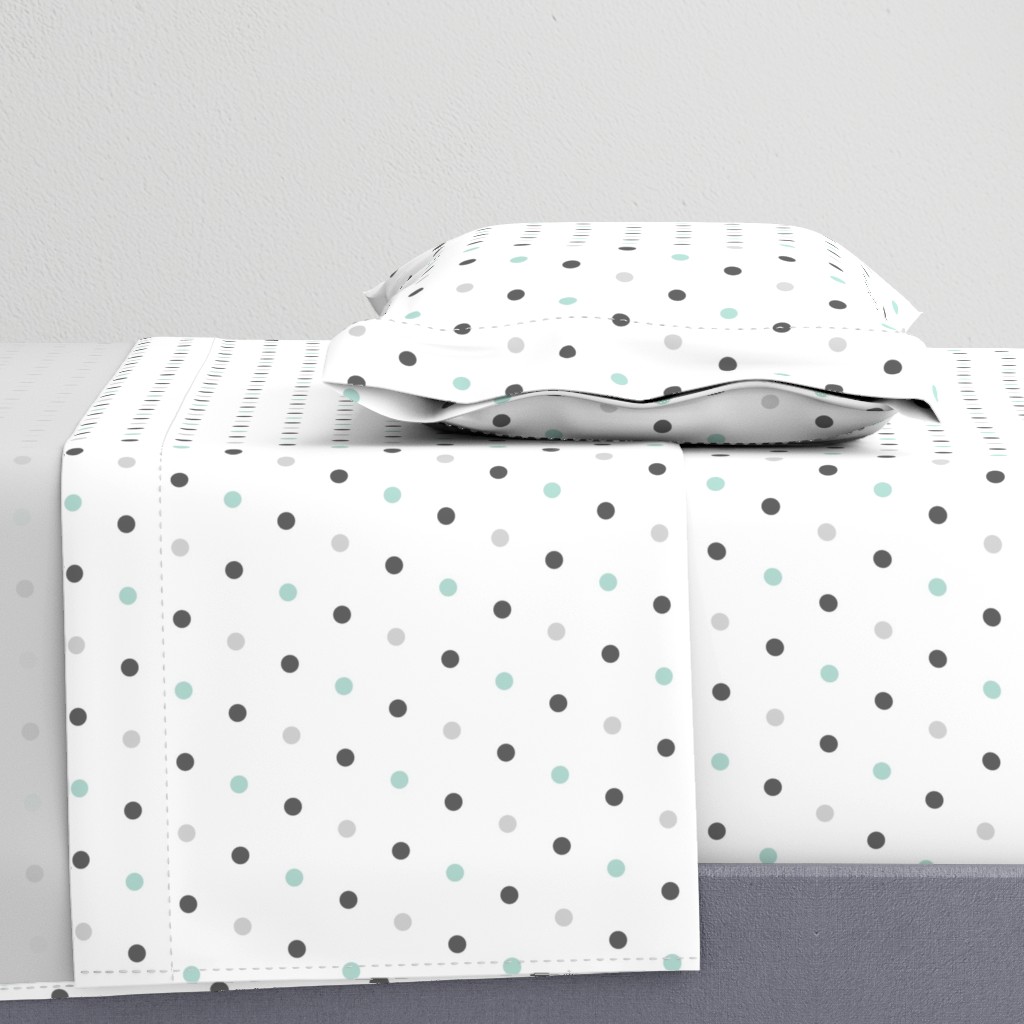 large polka dots - dark mint and grey