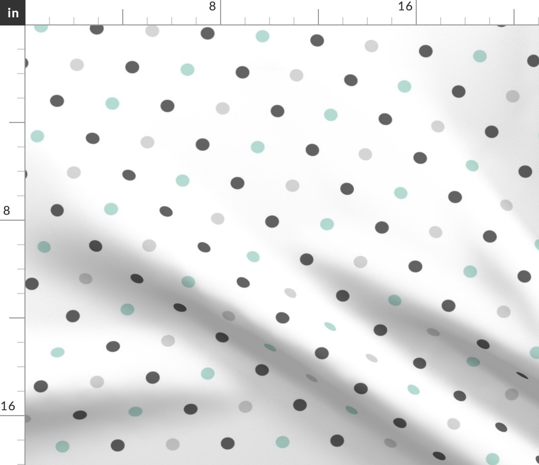 large polka dots - dark mint and grey