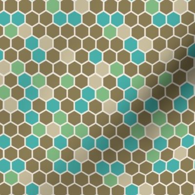 18-7AV Hexagon Dots Army Green Tan Brown Marine Blue 