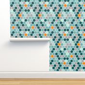 18-7AS Hexagon Teal Gray Grey Orange Blue  Hexagon Dot