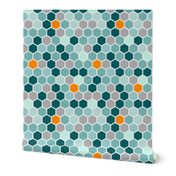 18-7AS Hexagon Teal Gray Grey Orange Blue  Hexagon Dot