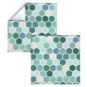 18-7AR  Hexagon Dots Green Blue Cream