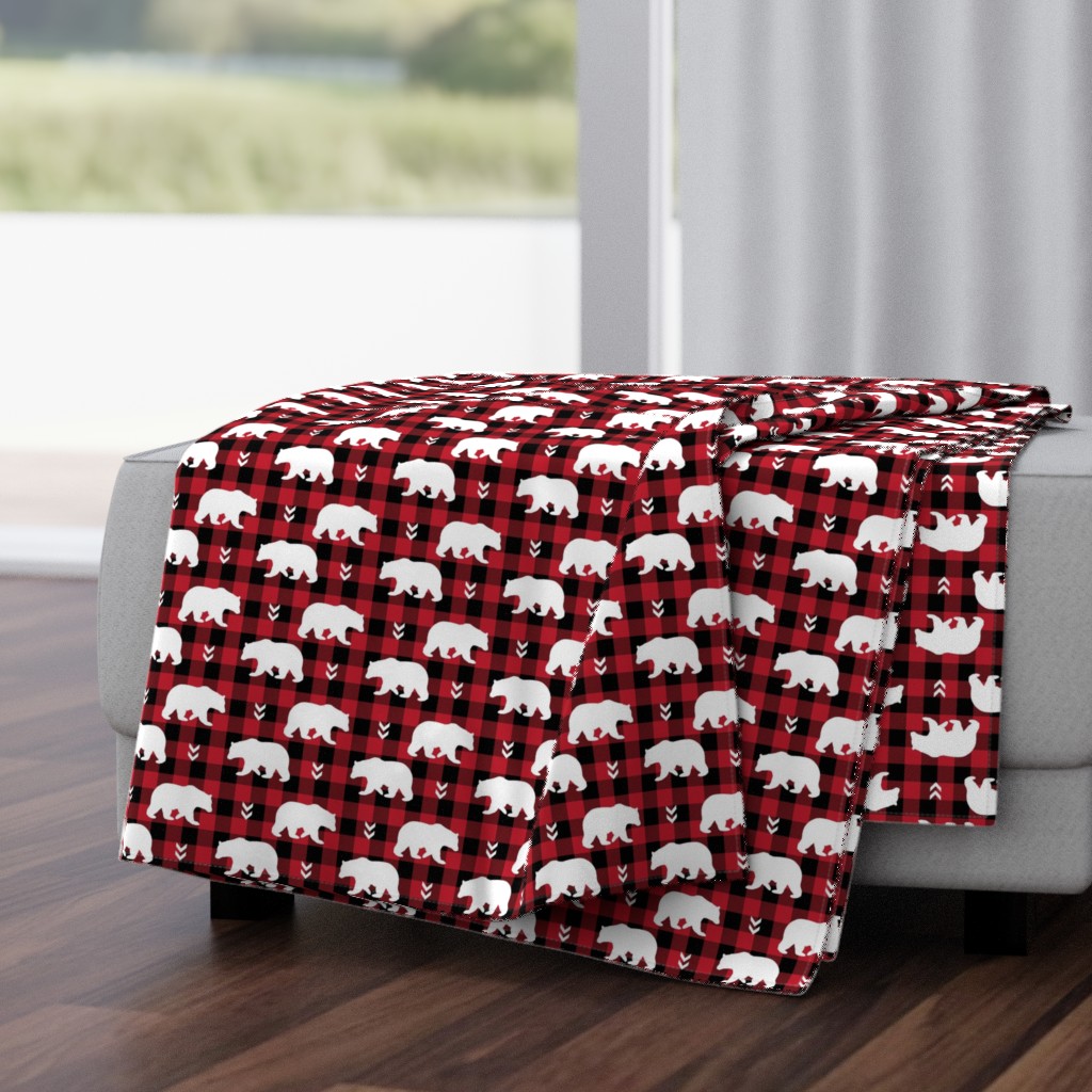 White Bears  – Black + Red Buffalo Plaid Check Woodland Baby Nursery Bedding