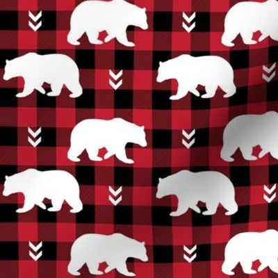 White Bears  – Black + Red Buffalo Plaid Check Woodland Baby Nursery Bedding