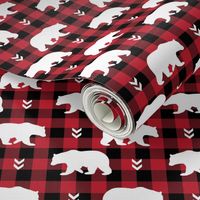 White Bears  – Black + Red Buffalo Plaid Check Woodland Baby Nursery Bedding