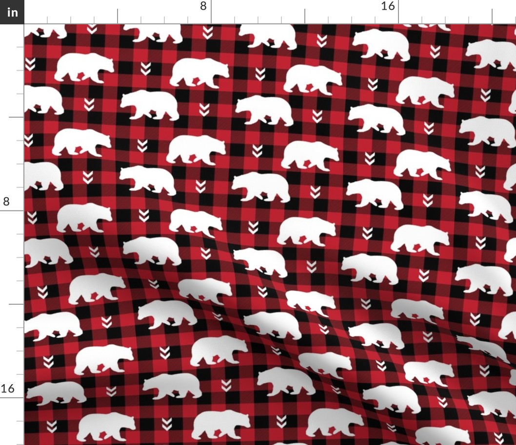 White Bears  – Black + Red Buffalo Plaid Check Woodland Baby Nursery Bedding