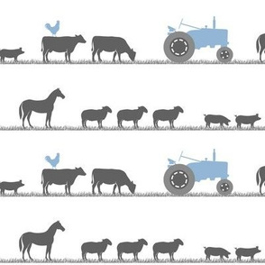 farm animals on parade - blue and grey