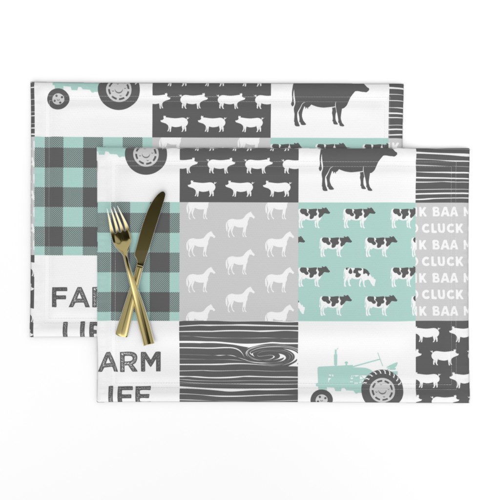 farm life - farm wholecloth - dark mint and grey