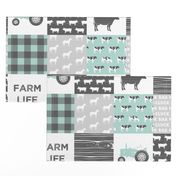 farm life - farm wholecloth - dark mint and grey