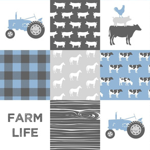 farm life - wholecloth- blue and grey
