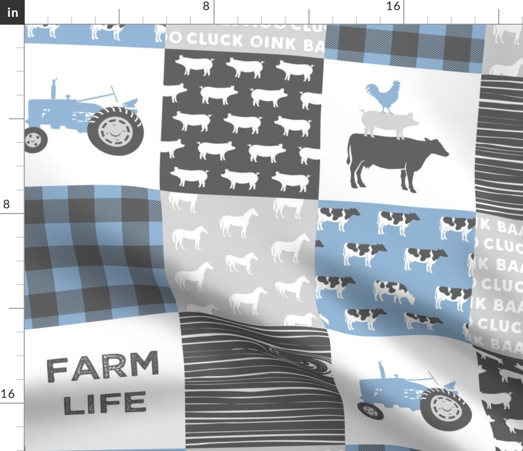 farm life - wholecloth- blue and grey