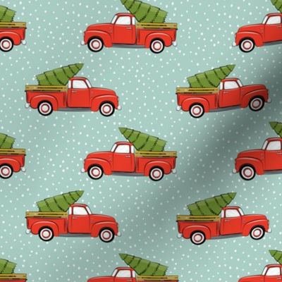 vintage truck with tree - vintage red and mint