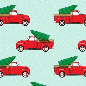 vintage truck with tree - red and aqua