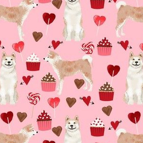 akita valentines cupcakes hearts dog breed love fabric pink