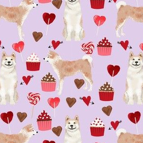 akita valentines cupcakes hearts dog breed love fabric purple