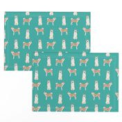 akita dog fabric pet portrait dog breeds turquoise