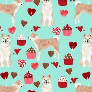 akita valentines cupcakes hearts dog breed love fabric mint