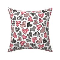 Geometric Patterned Hearts Valentines day Doodle Red Peach Pink