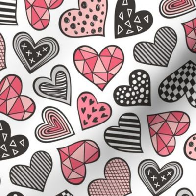 Geometric Patterned Hearts Valentines day Doodle Red Peach Pink