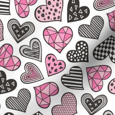 Geometric Patterned Hearts Valentines day Doodle Pink