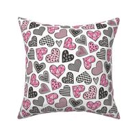 Geometric Patterned Hearts Valentines day Doodle Pink