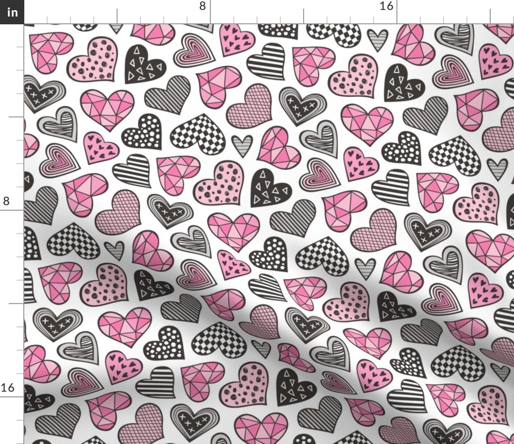Geometric Patterned Hearts Valentines day Doodle Pink