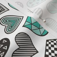 Geometric Patterned Hearts Valentines day Doodle Mint Green