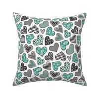 Geometric Patterned Hearts Valentines day Doodle Mint Green