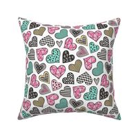 Geometric Patterned Hearts Valentines day Doodle Pink Mint Green Yellow