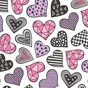Geometric Patterned Hearts Valentines day Doodle Pink Purple