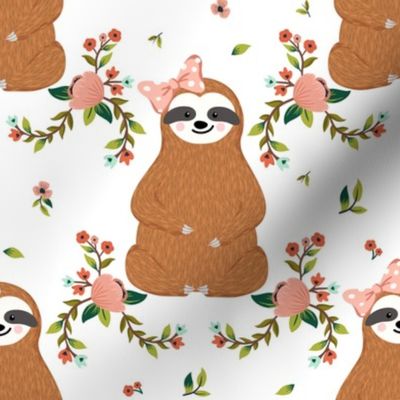 8" Sloths Love Pink Bows & Florals