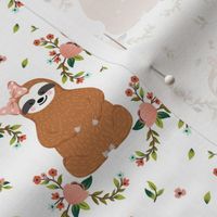 4" Sloths Love Pink Bows & Florals