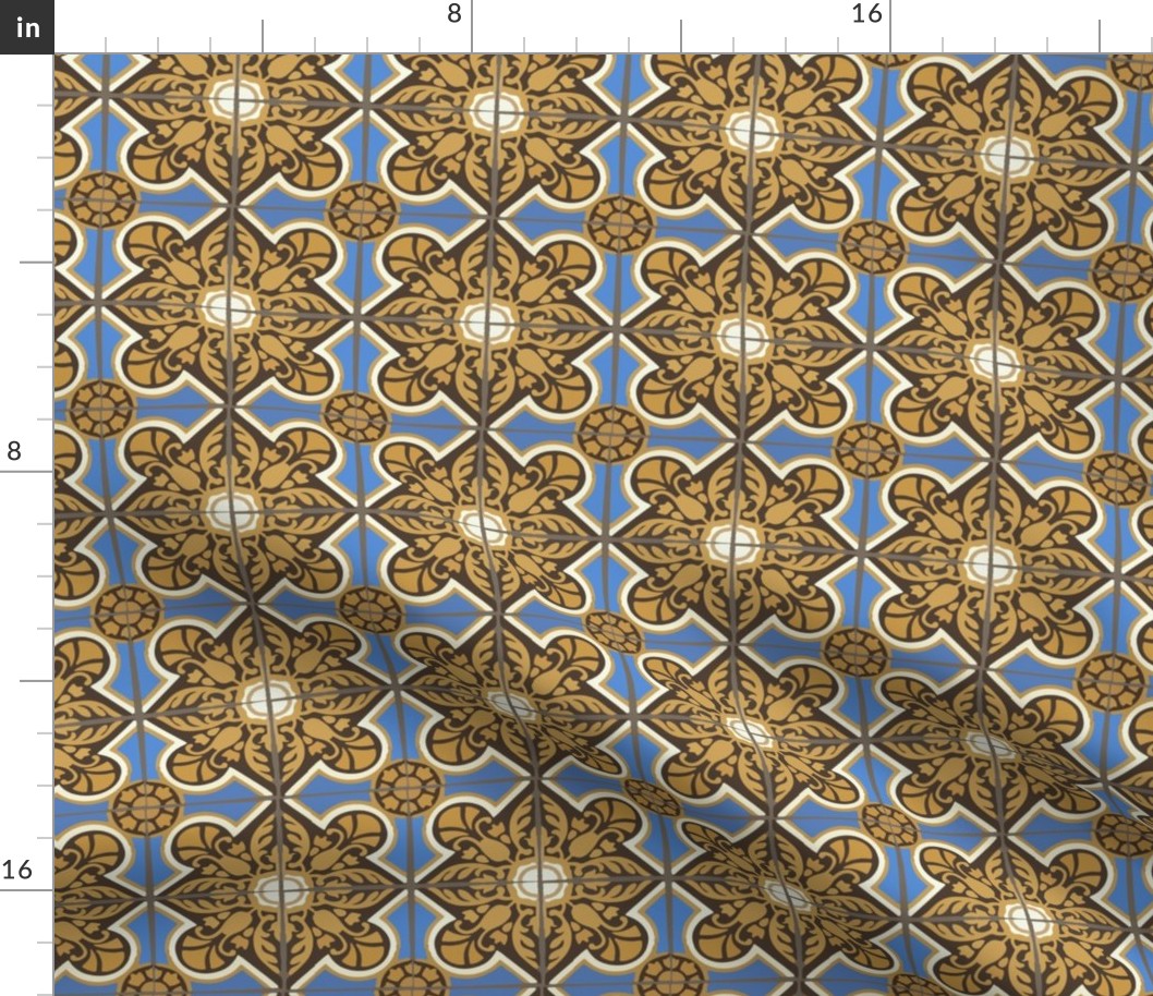 17-06M Large Geometric Home Decor Spanish Tile || Blue Brown Yellow Gold Cream Gray Grey _  Miss Chiff Designs 