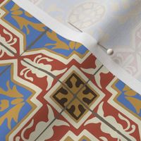 17-06L Abstract Damask Spanish Tile || Home Decor Red Blue Yellow Gold Cream Brown _ Miss Chiff Designs  