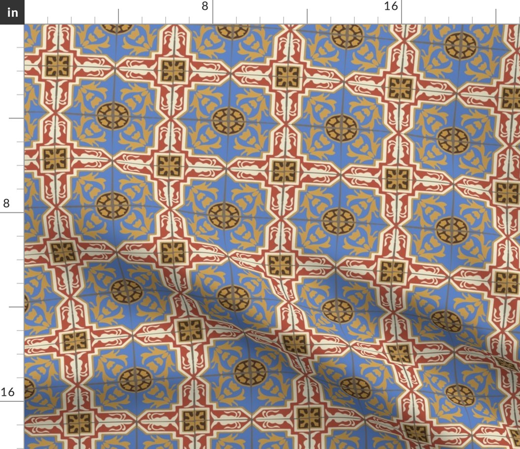 17-06L Abstract Damask Spanish Tile || Home Decor Red Blue Yellow Gold Cream Brown _ Miss Chiff Designs  