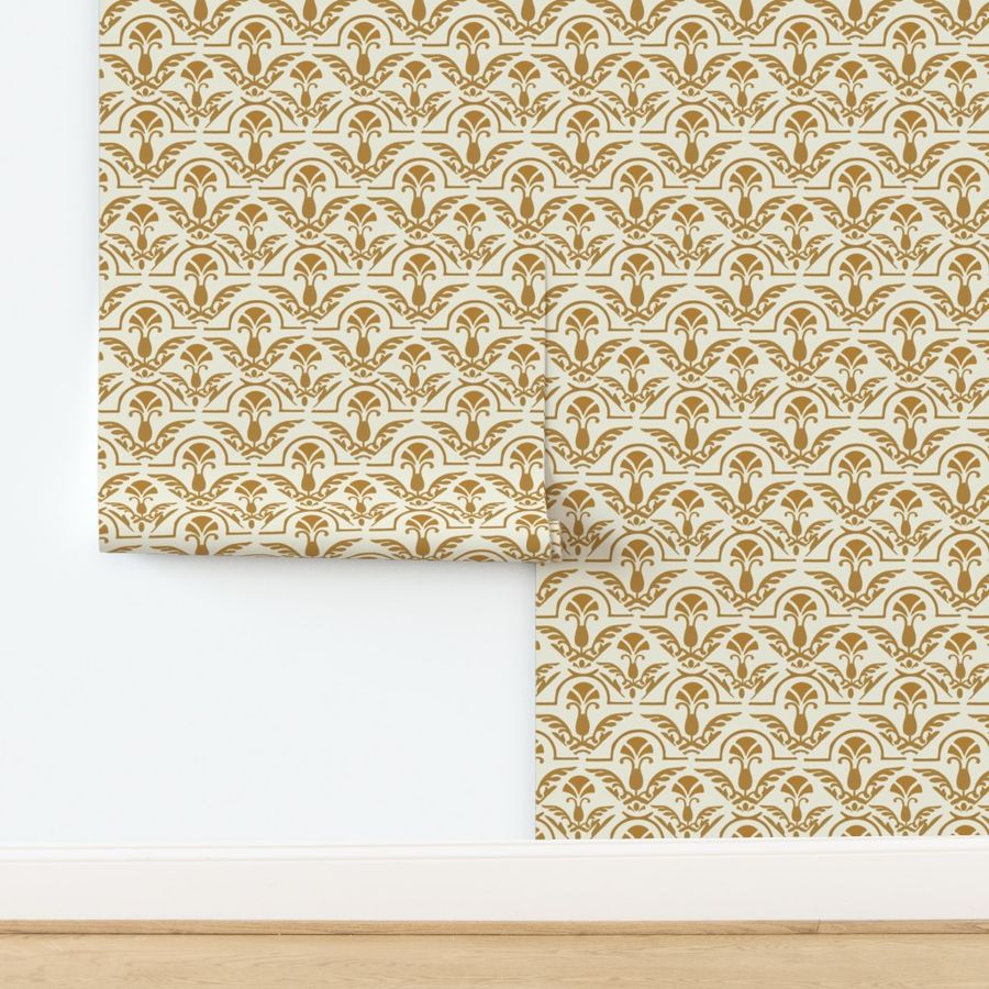 17-06H Autumn Yellow Gold Damask on Cream || Home Decor 