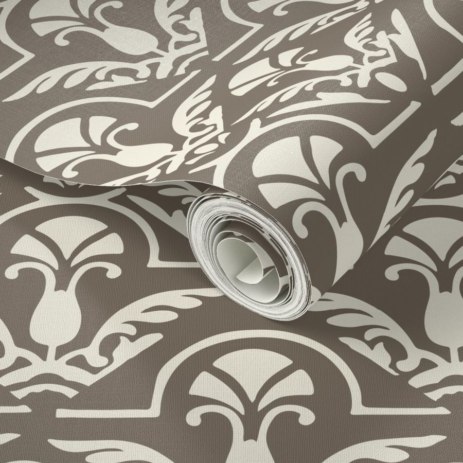 17-06F Taupe Cream Damask || Home Decor