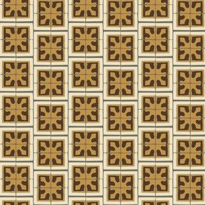 17-06B Autumn Brown Small Abstract chocolate mustard yellow gold cream gray grey small geometric square Spanish tile beige _ Miss Chiff Designs 