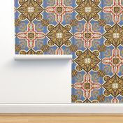 17-06A Jumbo Brown Blue Red Cream Gold Ceramic Tile || Home Decor 