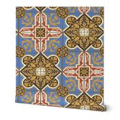 17-06A Jumbo Brown Blue Red Cream Gold Ceramic Tile || Home Decor 