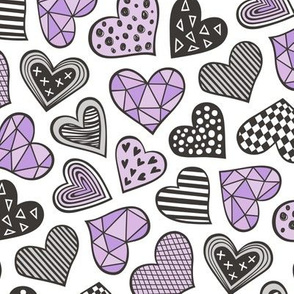 Geometric Patterned Hearts Valentines day Doodle  Purple Violet