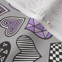 Geometric Patterned Hearts Valentines day Doodle  Purple Violet on Grey