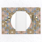 17-05L Textured Damask Brown Blue Red Cream Gold Tile || Sand Blasted Home decor large scale